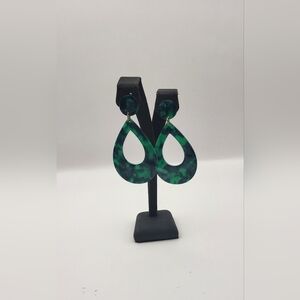 Dark Green Blue Geometric Round Big Circle Acrylic drop dandle Earrings